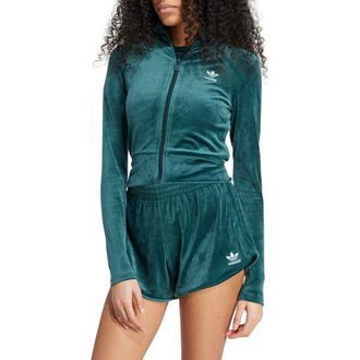 adidas Essential Velour Fitted Track Jacket in Aurora Ivy at Nordstrom, Size X-Small