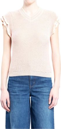 Chloé Truien & Vesten, Dames, Roze, S, Wol, Wollen Gebreide Top met V-hals