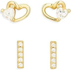 Argento Vivo Set of 2 Cubic Zirconia Heart & Line Stud Earrings in Gold at Nordstrom Rack