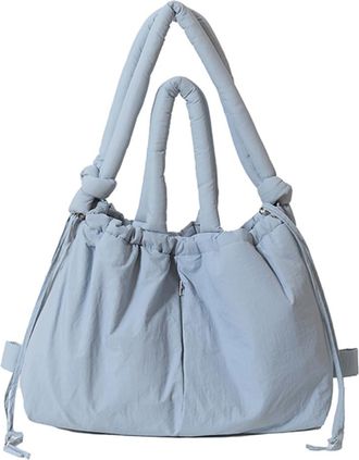 Generic Puffer Tote Bag for Women Adjustable Strap Shoulder Bag Nylon Solid Crossbody Bag Large Capacity Puffy Purse for Shopping Travel (Blue)