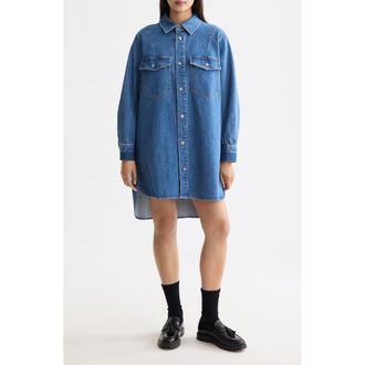 Scotch & Soda Long Sleeve Washed Denim Mini Shirtdress in Art From The Heart at Nordstrom, Size 6 Us