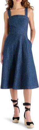Steve Madden Dolly Denim Fit & Flare Midi Dress in Madrid Wash at Nordstrom Rack, Size 10