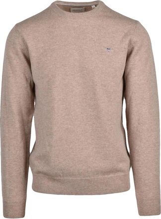 GANT Beige Wool Crewneck Sweater With Ribbed Detailing