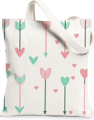 Generic Heart Arrowhead Canvas Tote Bags, Stylish Love Pattern Reusable Grocery Bags, Valentines Day Lightweight Washable Shoulder Strap Canvas for Gym Outdoo
