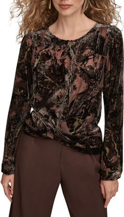 DKNY Metallic Burnout Top in Choc Plum at Nordstrom, Size X-Small