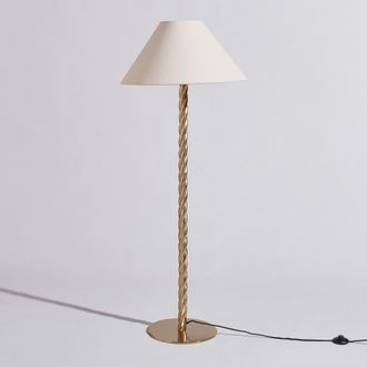 Maisons du monde L&aacute;mpara de pie de aluminio dorado con efecto torcido y pantalla c&oacute;nica, 140 cm