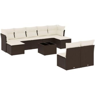vidaXL Vidaxl - Set De Sof&aacute;s De Jard&iacute;n 10 Pzas Y Cojines Rat&aacute;n Sint&eacute;tico Marr&oacute;n