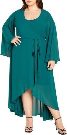 City Chic Fleetwood Long Sleeve Chiffon Wrap Dress in Alpine at Nordstrom Rack, Size Xs/14W