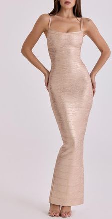 House of CB The Body Bandage Maxi Dress in Champagne at Nordstrom, Size X-Large