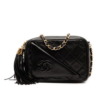 Chanel Pre-owned Womens Cc Quilted Lambskin Tassel Camera Bag - Black Leather - One Size