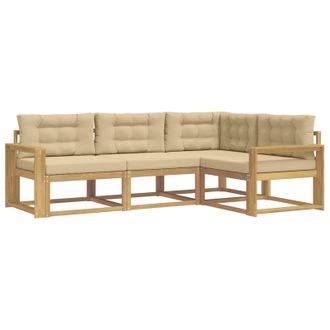 vidaXL Conjunto De Sof&aacute;s De Exterior Con Coj&iacute;n 3 Pcs Y Beige Poli&eacute;ster Vidaxl