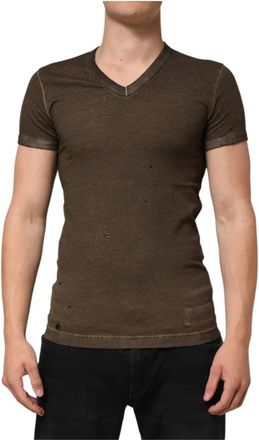 Dolce & Gabbana Donkerbruin Tattered Logo Heren T-shirt - Heren - T-shirts - Bruin - XS - Katoen - Tops
