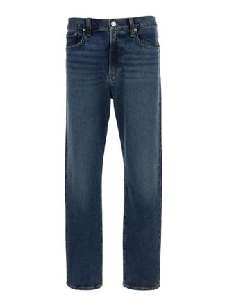 A Gold E Blue Straight Jeans With Branded Button In Denim Man