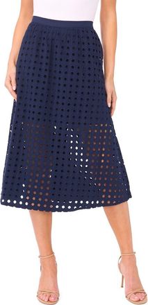 CeCe by Cynthia Steffe Eyelet Cotton Midi Skirt in Classic Navy at Nordstrom, Size X-Large