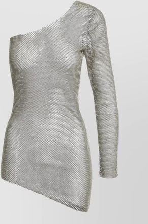 Santa Brands one shoulder mesh dress metallic rhinestones