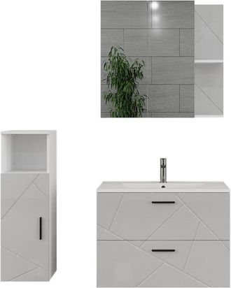 Vicco Set di mobili da bagno Irma, Bianco/bianco lucido, 4 parti, Vicco