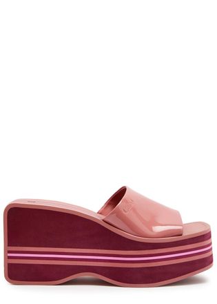 Chlo&eacute; Swimming Cool 90 Striped Patent Leather Wedge Mules - Pink - 37 (IT37/ UK4)