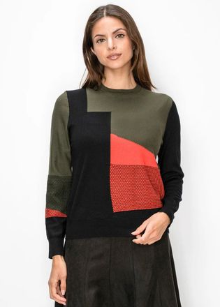 YAL New York Crewneck Knit Top with Textured Panels