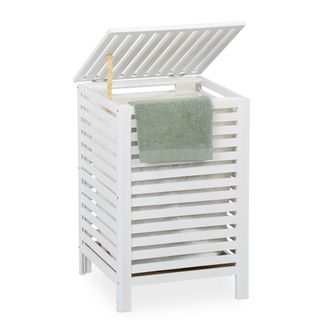 Relaxdays Relaxdays - Cesto Ropa Sucia, Saco Interior Extra&iacute;ble, 63 L, 65,5x45x45 Cm, Arc&oacute;n Colada Con Tapa, Madera Nogal, Blanco