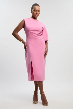 Karen Millen Womens Plus Size Soft Tailored One Shoulder Pencil Midi Dress - Pink - Size 20 UK