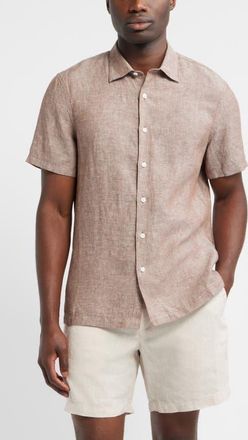Nordstrom Short Sleeve Linen Button-Up Shirt in Brown Rock - White Eoe at Nordstrom, Size Xx-Large