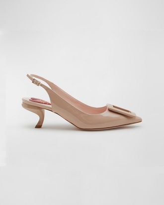 Roger Vivier Virgule Pointed Patent Leather Kitten-Heel Pumps
