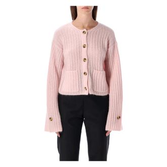 By Malene Birger Cardigans, female, Pink, Size: S Pink Ribbed Knit Cardigan Aw25