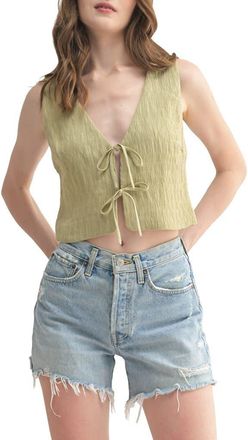 Lush Textured Tie Front Top in Light Sage at Nordstrom Rack, Size X-Small