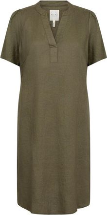 Part Two Elegante Jurk met V-Hals - Dames - Korte kleedjes - Groen - M - Linnen - Kleedjes