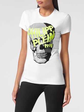Philipp Plein T-shirt slim fit in jersey con stampa Skull e strass