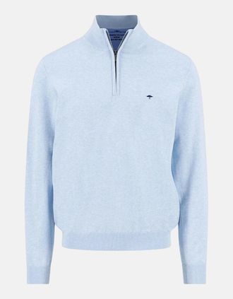 Fynch-Hatton Mens Fine Knit Cotton 1/4 Zip Sweater New Breeze - Blue - Size: 38