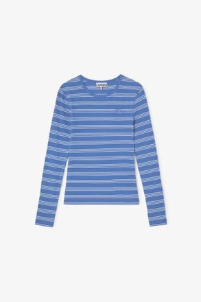 Ganni Nouvean Navy Long-sleeve Top with Stripes - Size XXS Organic Cotton