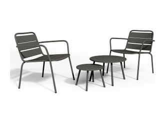 Vente-Unique Sal&oacute;n de jard&iacute;n de metal - 2 sillones bajos apilables y mesas apilables - Gris antracita - MIRMANDE