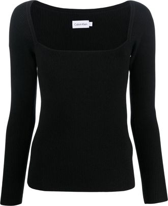Calvin Klein long-sleeved knitted top - women - Cotton/Polyamide/Wool - L - Black