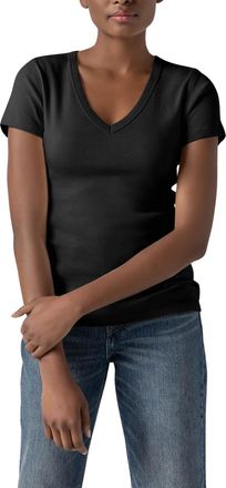 Lilla P Short Sleeve V Neck Tee Top In Black