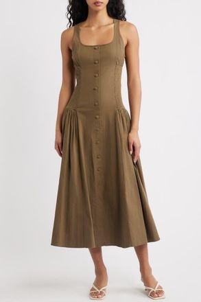 Lulus Laguna Button Down Sleeveless Maxi Dress in Military at Nordstrom, Size X-Small