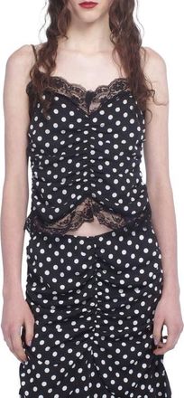 Anna Sui Polka Dot Ruched Lace Camisole in Black Multi at Nordstrom, Size 10