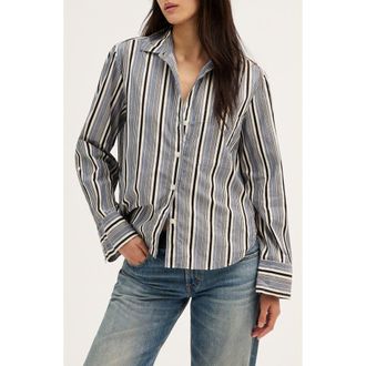 Madewell The Signature Y-Neck Shirt in Poplin in Twilight Textured Stripe at Nordstrom, Size Xx-Large