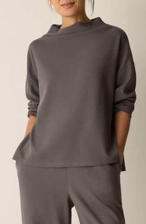 Eileen Fisher Funnel Neck Boxy Organic Cotton Blend Top in Rye at Nordstrom, Size Xx-Small