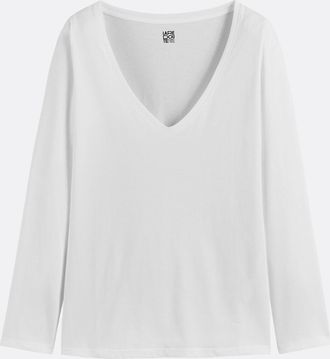 La Redoute Collections Katoenen T-shirt, V-hals, lange mouwen