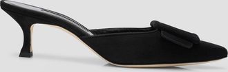 Manolo Blahnik Maysale Suede Buckle Mules