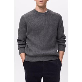 Mango Rib Crewneck Sweater in Dark Heather Grey at Nordstrom, Size Small