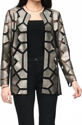 Joseph Ribkoff Laser Cut Faux Leatherette Jacket In Grey