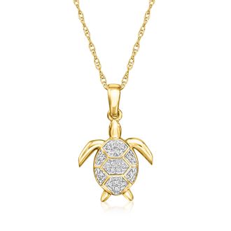 Ross-Simons Diamond Turtle Pendant Necklace in 14kt Yellow Gold