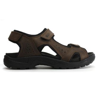 Ecco Ecco Onroads Leather Textile Mens Hook and loop Sandals - Cocoa Brown Black - Size:UK 10.5-11