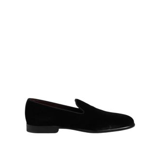 Dolce & Gabbana Velvet Slip-On Formele Loafers Leren Zool - Heren - Loafers - Zwart - 40 EU - Katoen - Schoenen