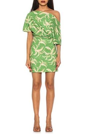 Alexia Admor Suri Draped One-Shoulder Minidress in Green Abstract at Nordstrom Rack, Size X-Large