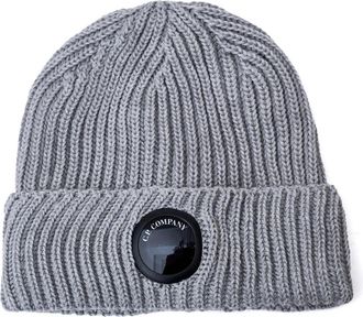 C.P. Company Extrafine Merino Wol Beanie met Lens - Heren - Hoeden - Grijs - ONE Size - Wol - Accessoires