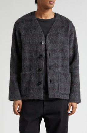 Our Legacy Fuzzy Check Wool & Alpaca Blend Cardigan in Fuzzed Plum Check Hairy Wool at Nordstrom, Size 38 Us
