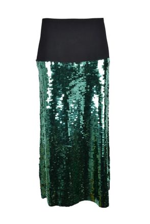 Erika Cavallini Semi Couture Long Skirt Green Sequins